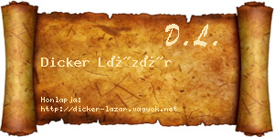 Dicker Lázár névjegykártya